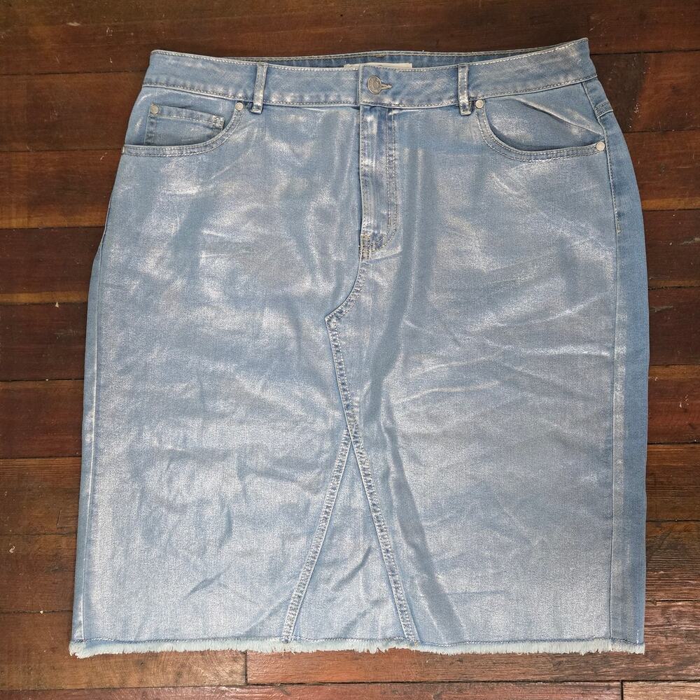 Cato shimmer front raw hem denim midi skirt 16W
